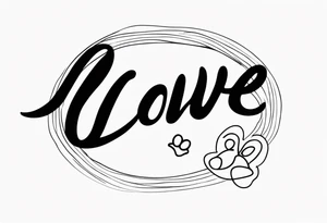 minimalist draw in cursive writing the word love with a halo over the o and make the O a paw print tattoo idea