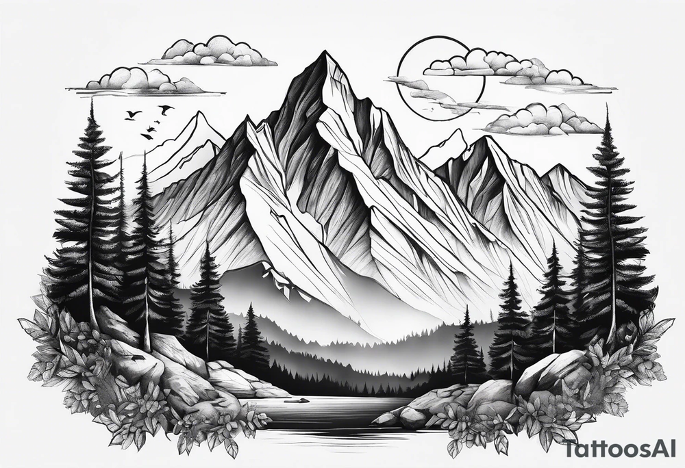 Mountains, animals, concept tattoo idea