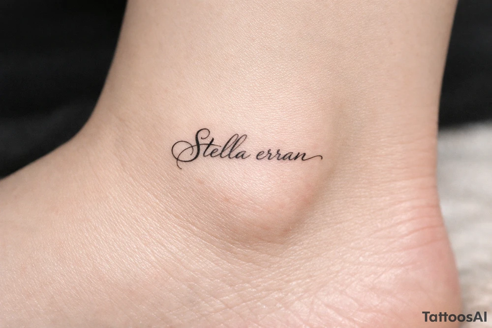Stella erran, and then beautiful calligraphy cursive on the inner ankle and then beautiful calligraphy cursive on the inner ankle tattoo idea
