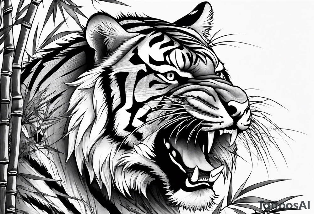 snarling Tiger in bamboo forest tattoo idea