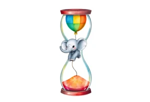 An hour glass with a Baby elephant inside and an autism balloon coming from the top of the hour glass. All around the hour glass would be a rainbow of water colors tattoo idea