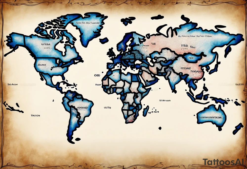 a old world map for the back of a forearm tattoo idea