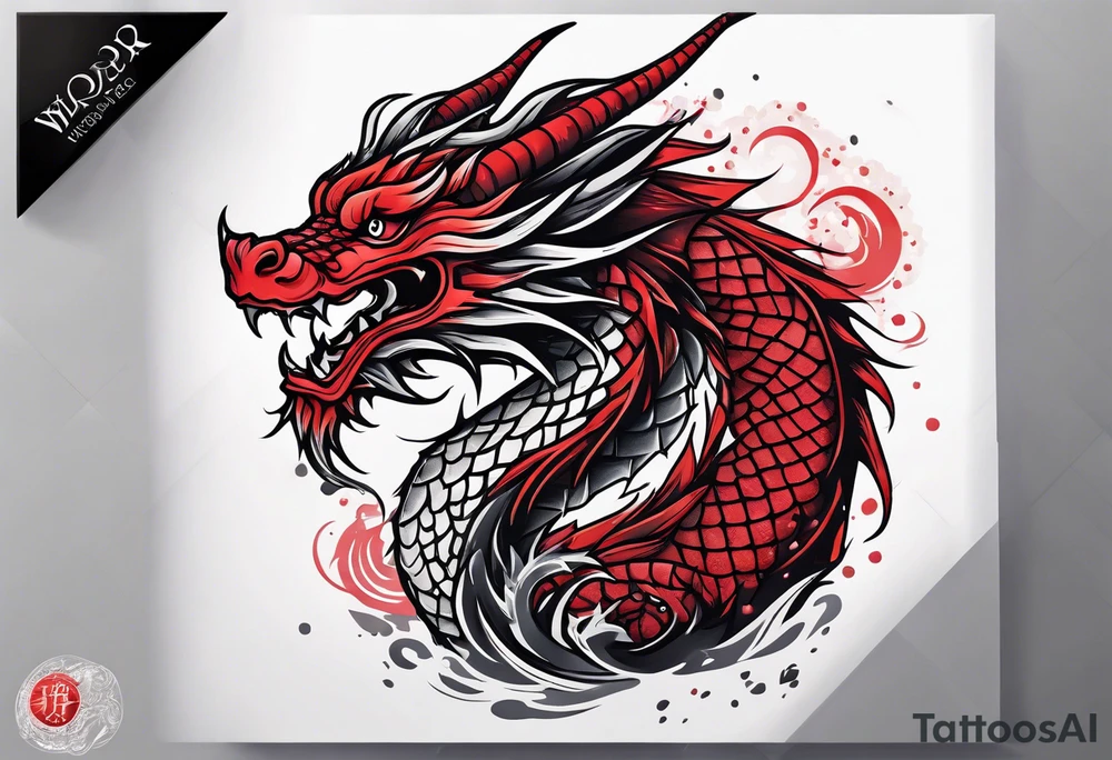 dragon red accent with flakes tattoo idea