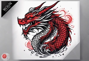 dragon red accent with flakes tattoo idea