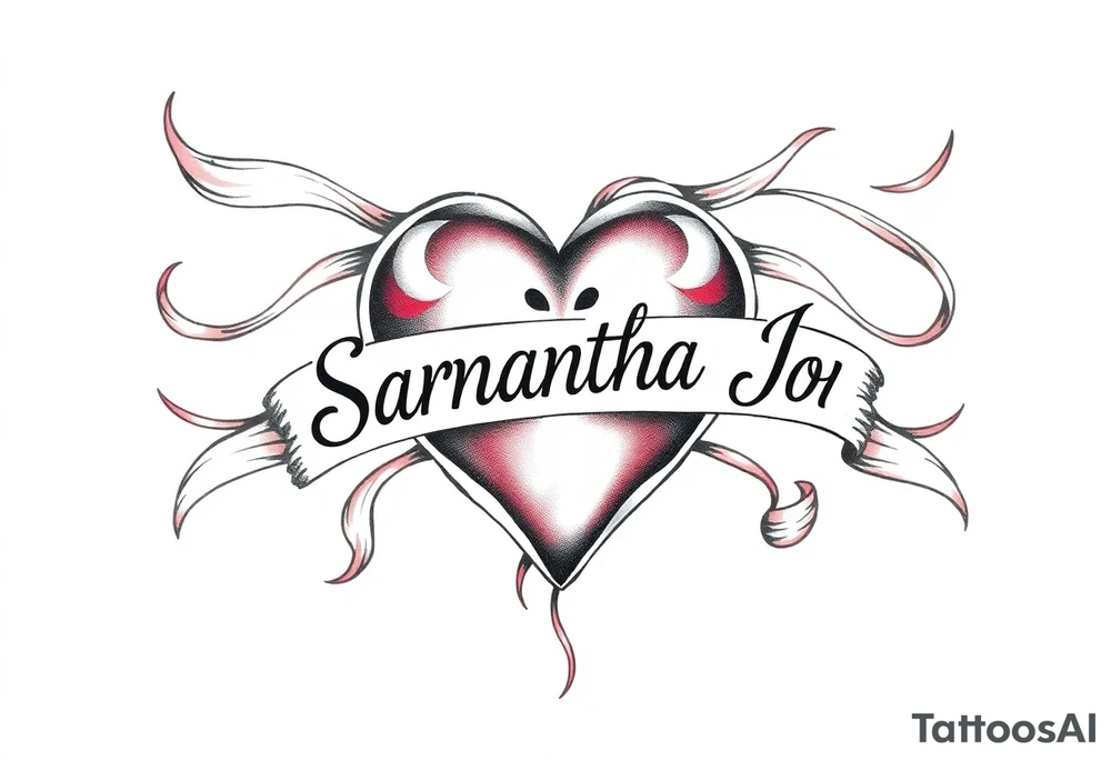heart with flowing ribbons with the name Samantha Jo tattoo idea