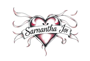 heart with flowing ribbons with the name Samantha Jo tattoo idea