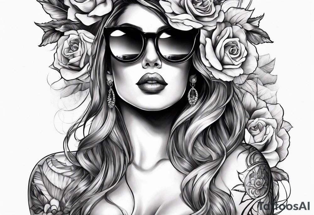 woman with big titts and a capricorn with sunglasses tattoo idea