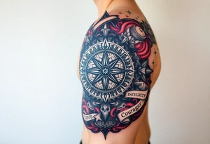 compass + Integrity + Courage + Love + Family tattoo idea