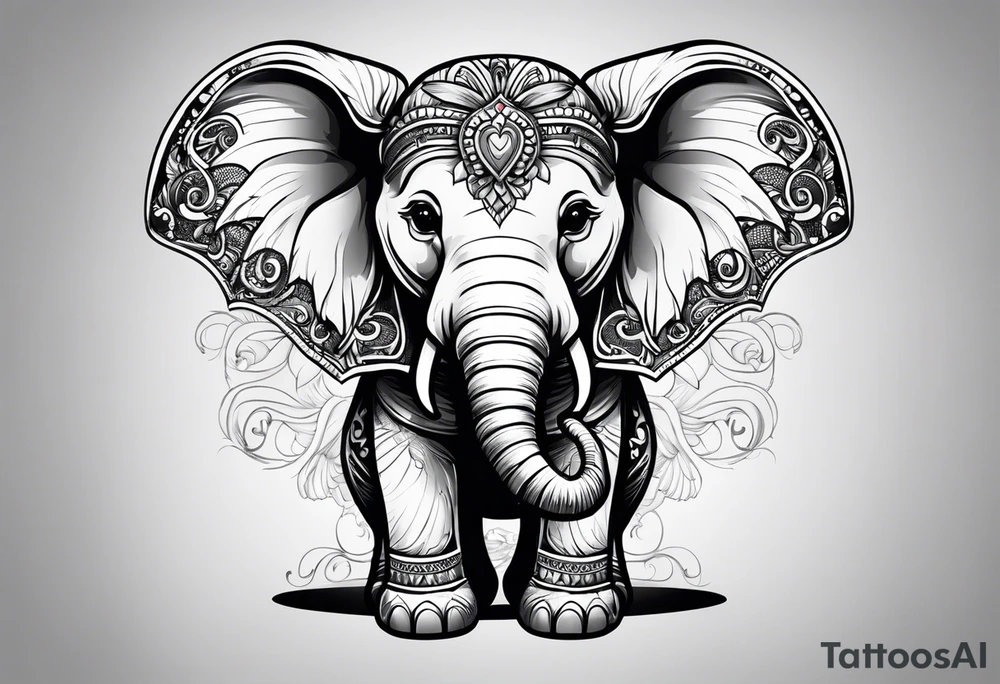 cute elephant with wings tattoo idea