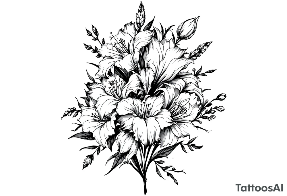 Iris flower bouquet tattoo idea