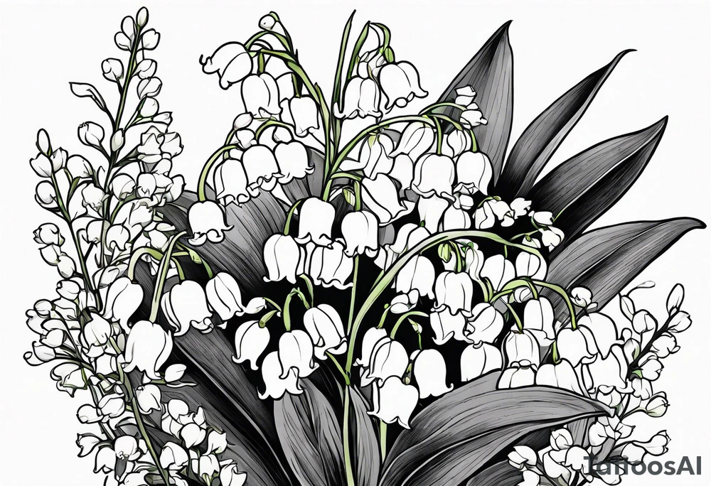 lily of the valley with other flowers incorporated with new Mexico. Very gentle and clean, minimal shading tattoo idea