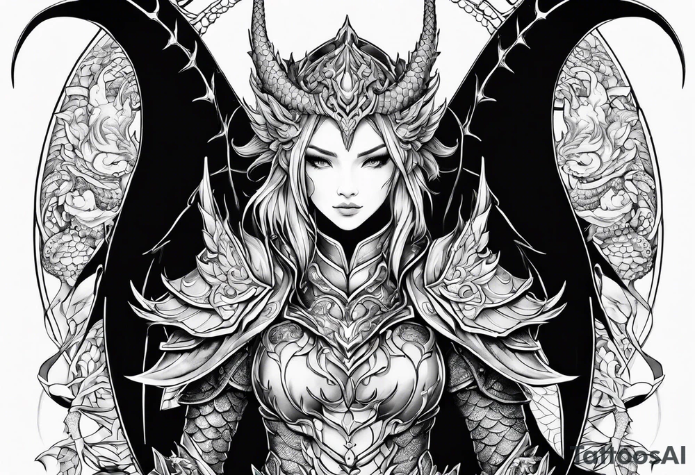 fairy wearing dragon armor and a dragon  flying tattoo idea