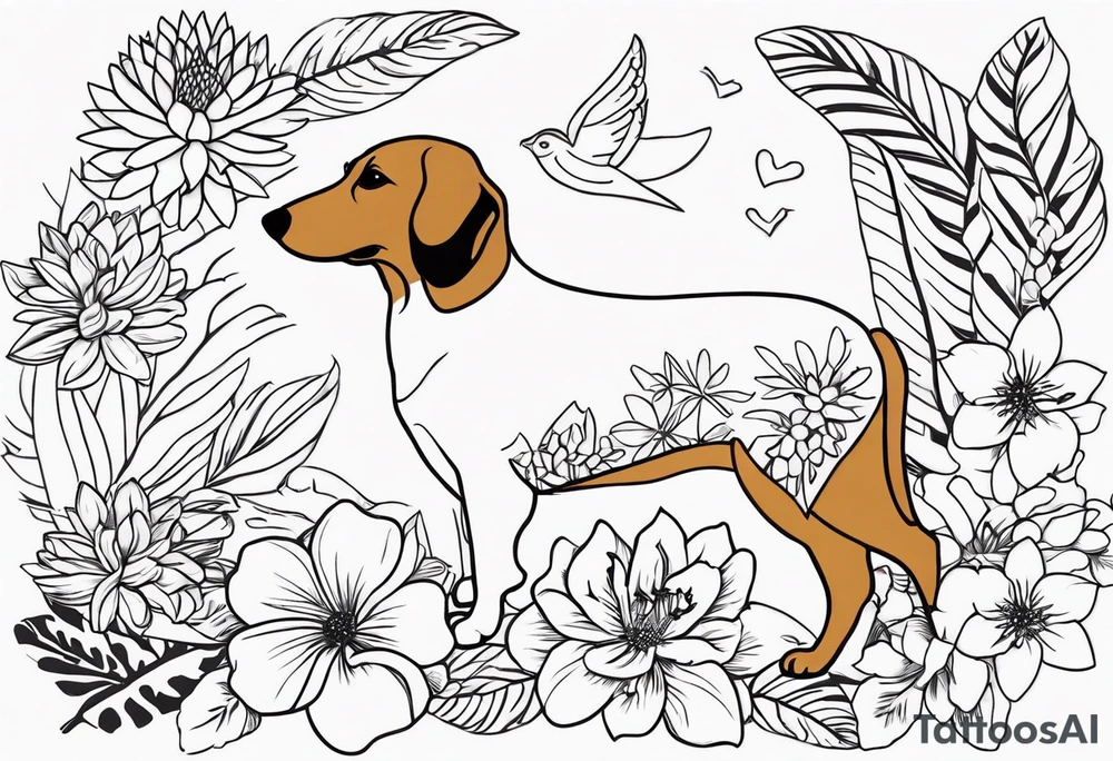 Grandma memorial who loved wiener dogs, flowers, tropical things tattoo idea