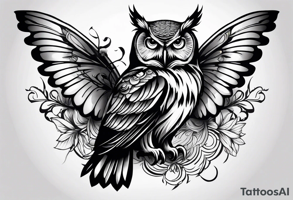 Owl and butterfly tattoo idea