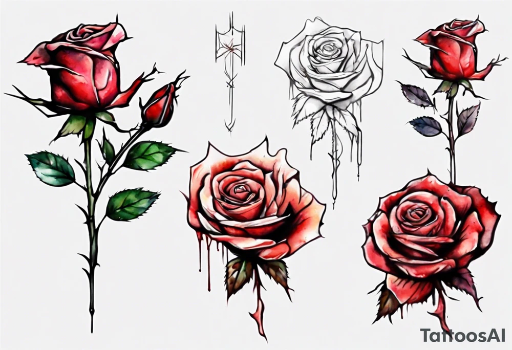 bleeding rose, tall, simple, one line, watercolor, replace the stem, with the name Jesus tattoo idea