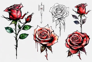 bleeding rose, tall, simple, one line, watercolor, replace the stem, with the name Jesus tattoo idea