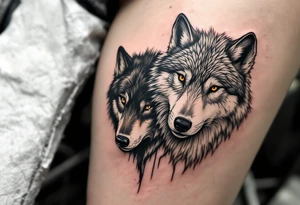 Black wolf and a white wolf side by side tattoo idea