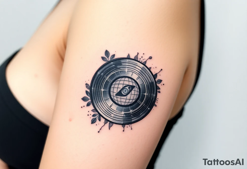 vinyl record and disco ball tattoo idea