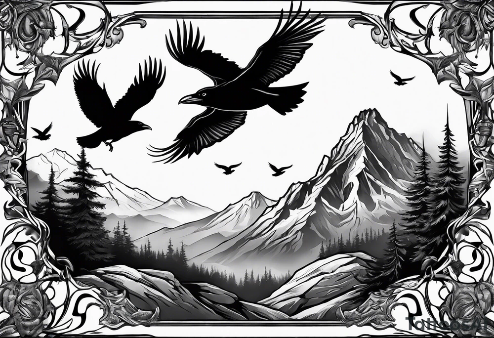 ravens in flight tattoo idea