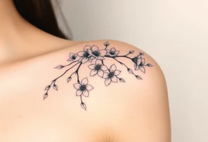 delicate cherry blossoms swirling in spring breeze with petals tattoo idea