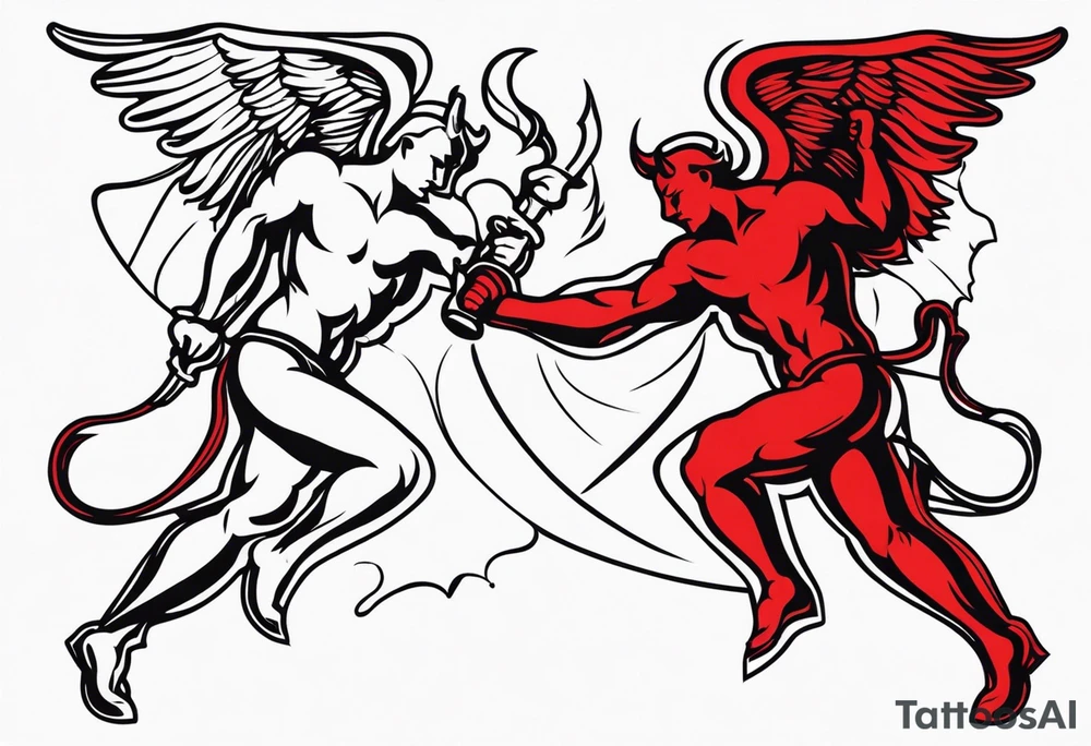 Angel and  Devil fighting back tattoo design tattoo idea