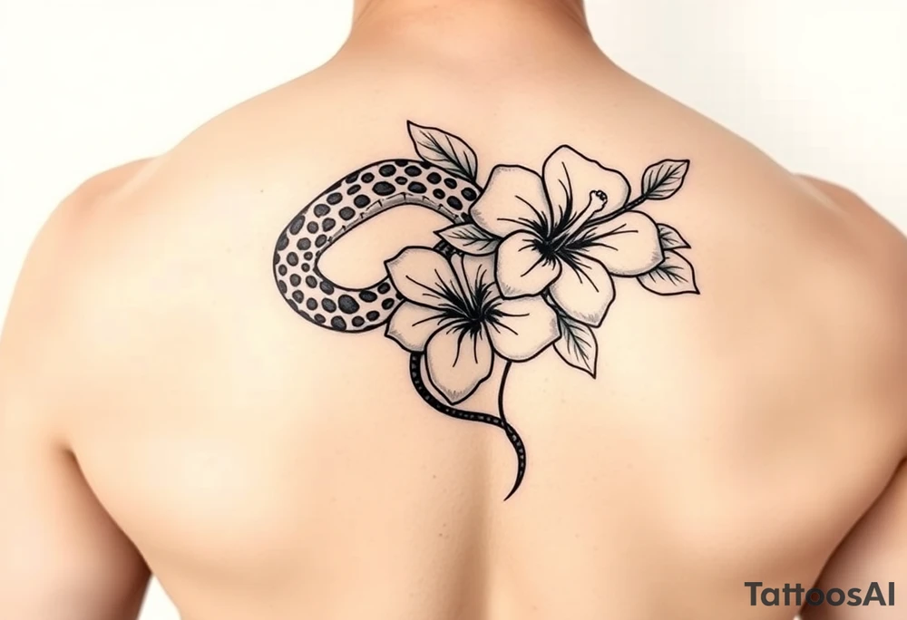 Cheetah print snake with hibiscus flower sexy arm tattoo idea