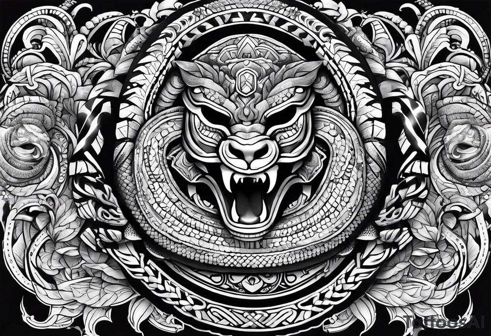 aztec snake sleeve tattoo idea