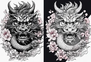 chinese dragon with sakura flowers tattoo idea