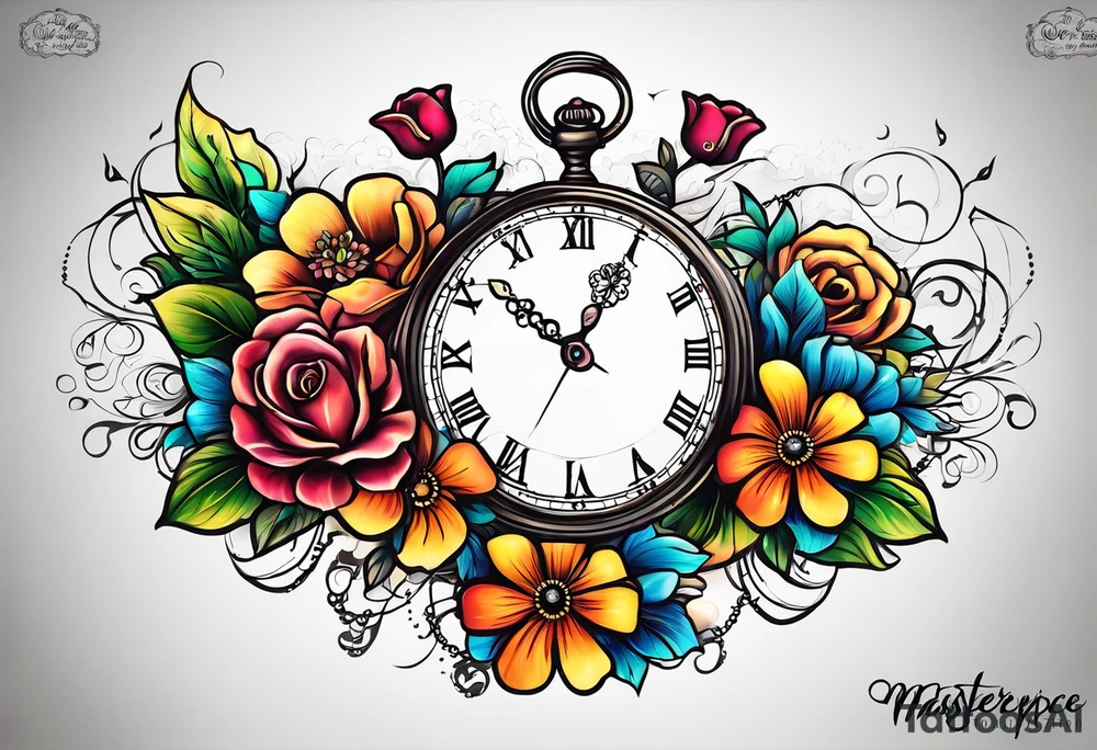 The words “when the time is right I the lord will make it happen” with flowers and clouds tattoo idea