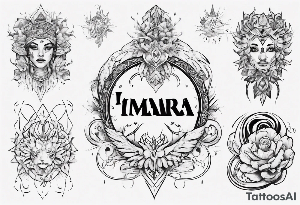 A design that incorporates the name Imara and symbolizes family tattoo idea