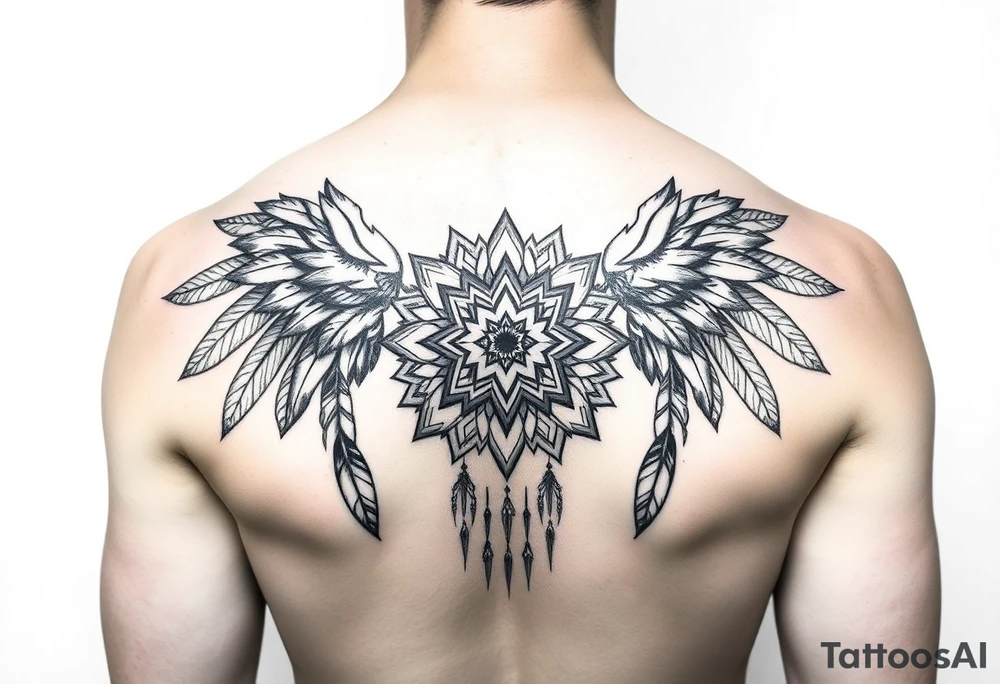 spiritual feathers ornamental mandala shaman tattoo idea