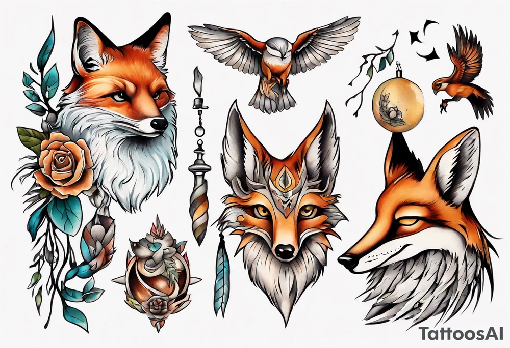 forelle fuchs und eule in einem tattoo idea