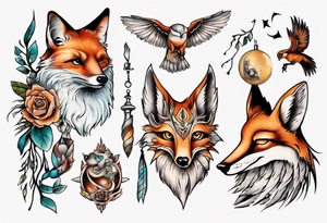 forelle fuchs und eule in einem tattoo idea