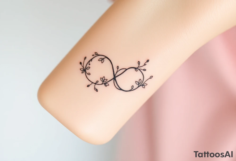 An infinity symbol made of intertwined vines, with delicate flowers blooming along its curves, and family sign tattoo idea