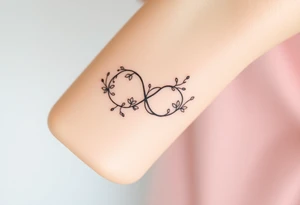 An infinity symbol made of intertwined vines, with delicate flowers blooming along its curves, and family sign tattoo idea