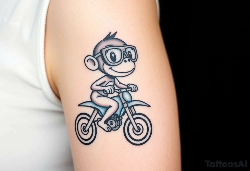 cheeky monkey on a dirt bike wearing goggles tattoo idea