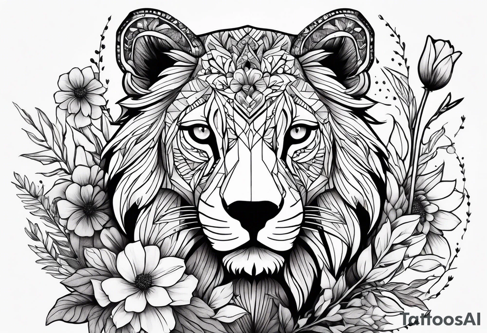 Wild brave animal in wildflowers tattoo idea
