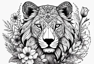 Wild brave animal in wildflowers tattoo idea