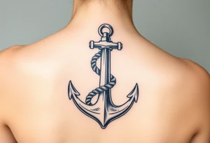 weathered anchor wrapped in nautical rope with sea waves tattoo idea