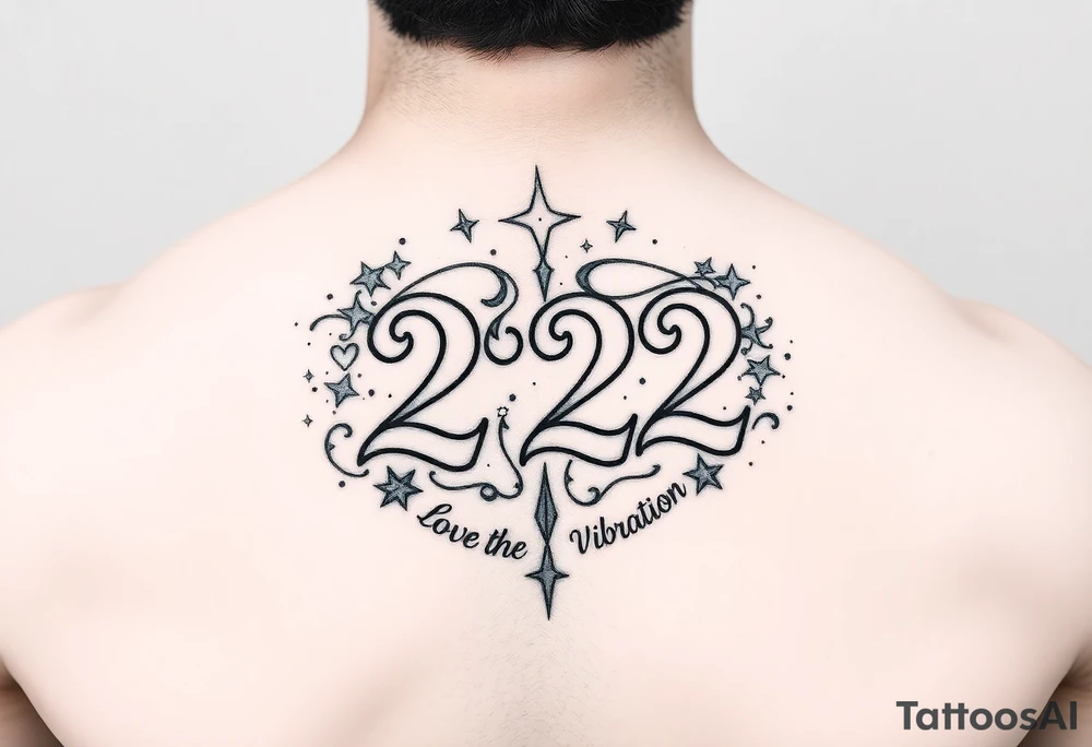 Bold 222 surrounded with love and stardust and vibration tattoo idea