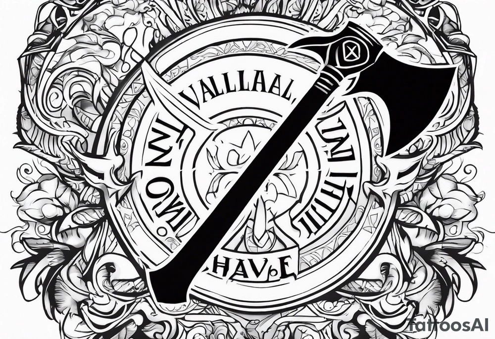 Valhalla sword shield axe tattoo idea