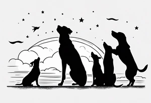 3 black silhouettes of dogs looking up at the night sky tattoo idea