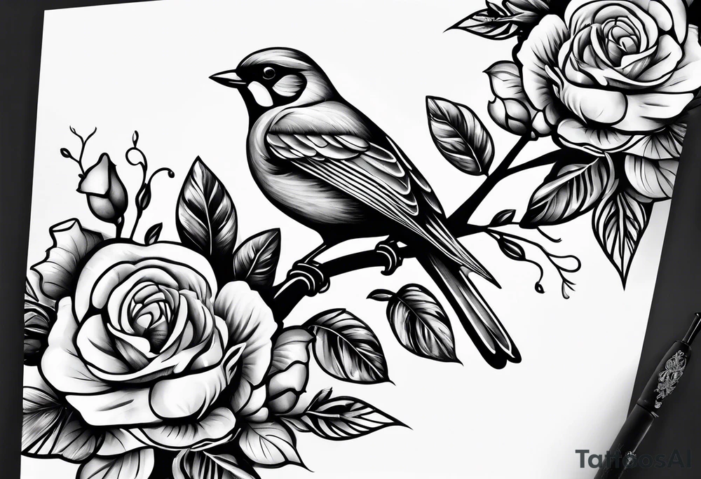 Birds and Roses head tattoo tattoo idea