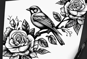 Birds and Roses head tattoo tattoo idea