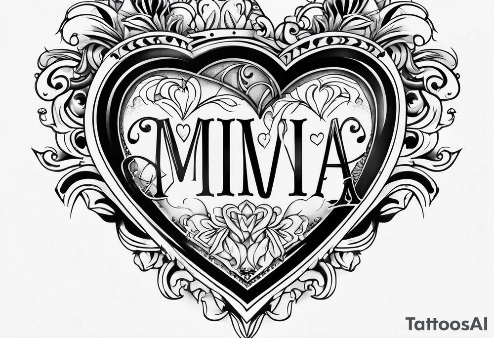 The word Mia inside a heart tattoo idea