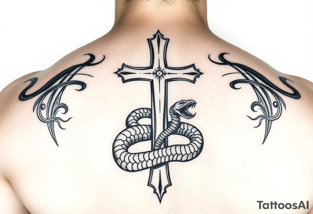 Cross slaying the snake tattoo idea