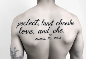 Full sleeve with the words, protect, love, and cherish. With my daughters name “Sutton” and her birthday May 30th 2023 tattoo idea