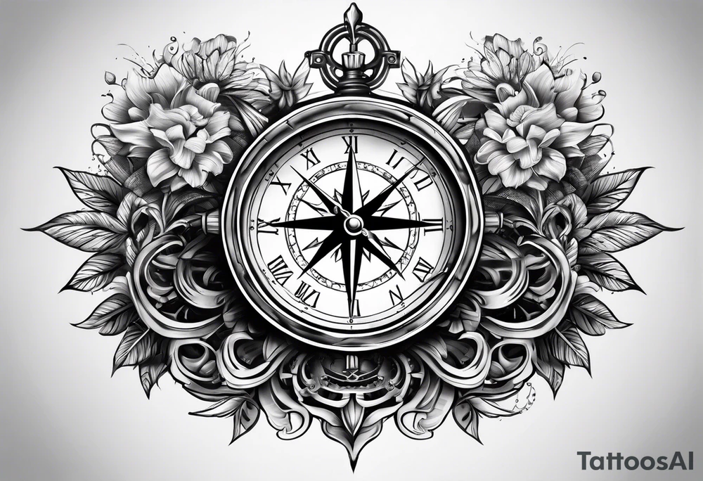 gear, clock and compass tattoo idea