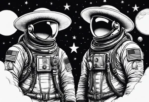 three astronauts standing together and each one is wearing a sombrero tattoo idea