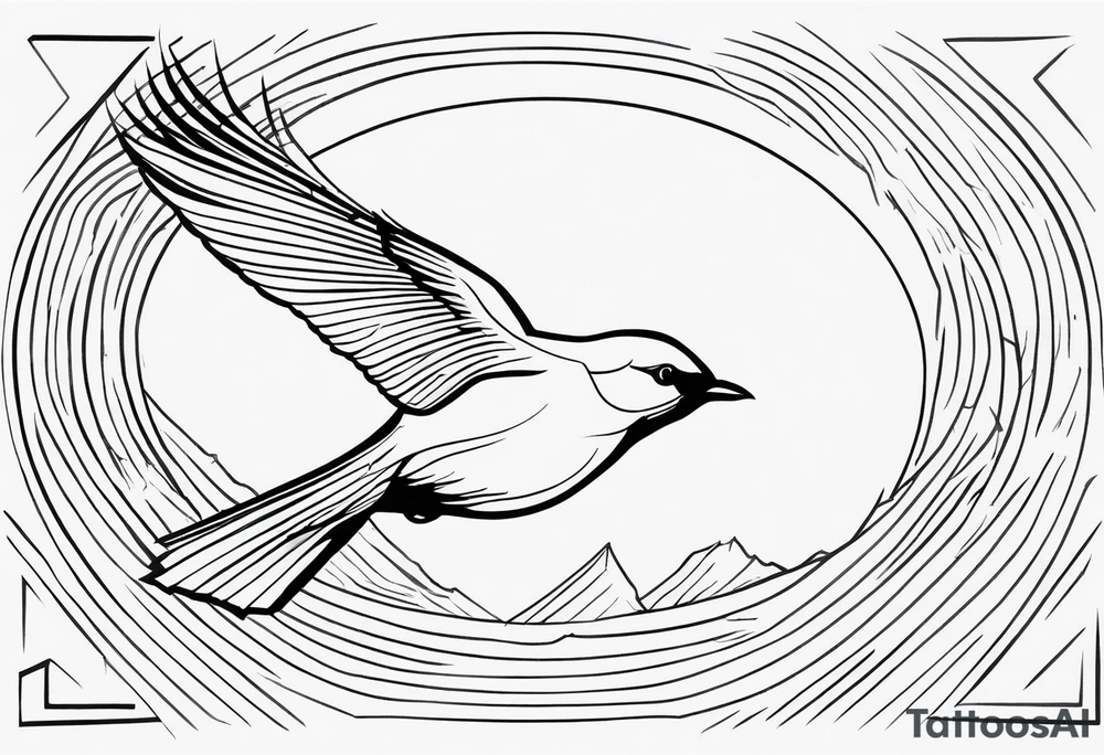 Create just the outline of a blackbird in flight as viewed from above the bird. Use only black ink. tattoo idea